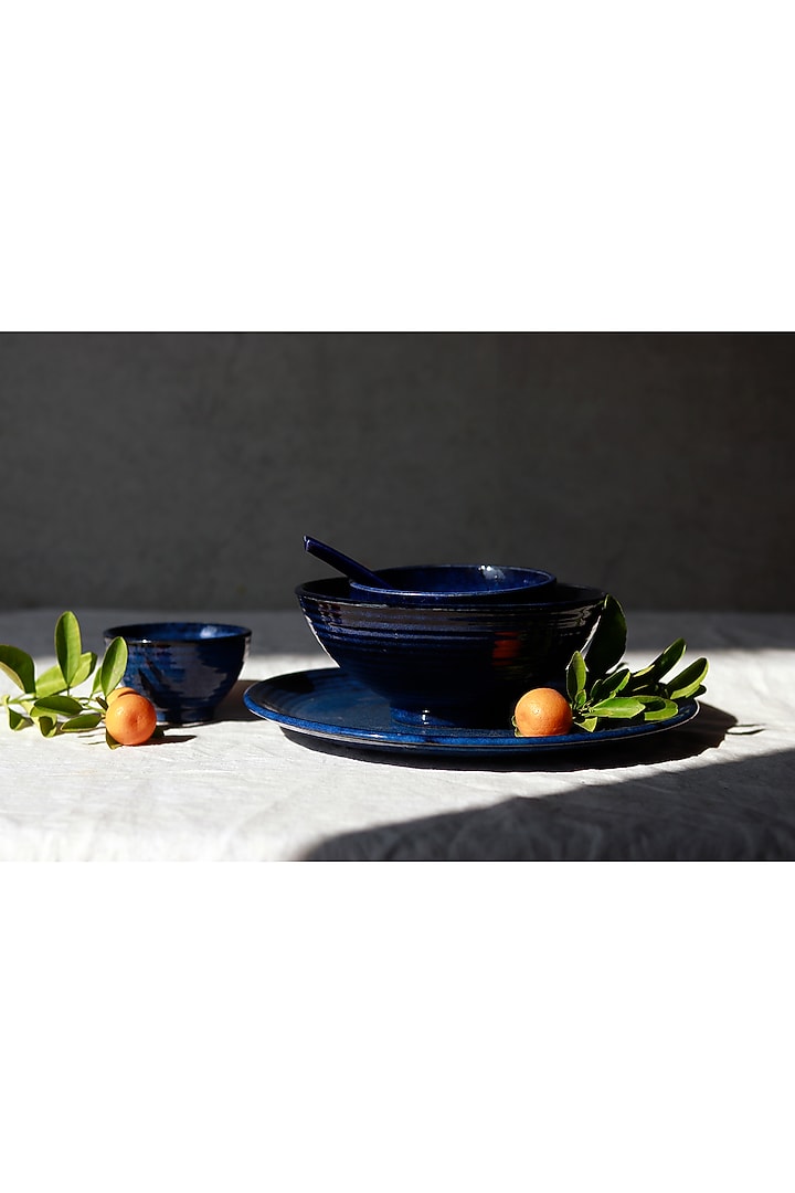 Indigo Stoneware Dinner Set (Set of 14) by VATA LIVING at Pernia's Pop Up Shop