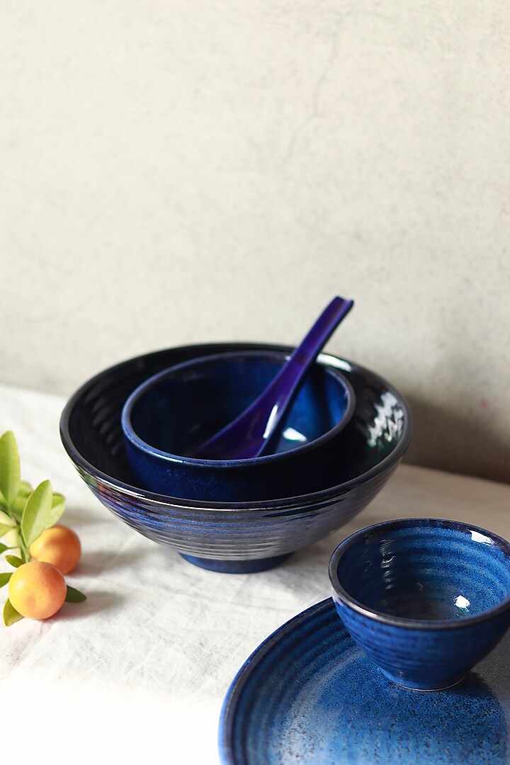 Indigo Stoneware Dinner Set (Set of 14) by VATA LIVING at Pernia's Pop Up Shop