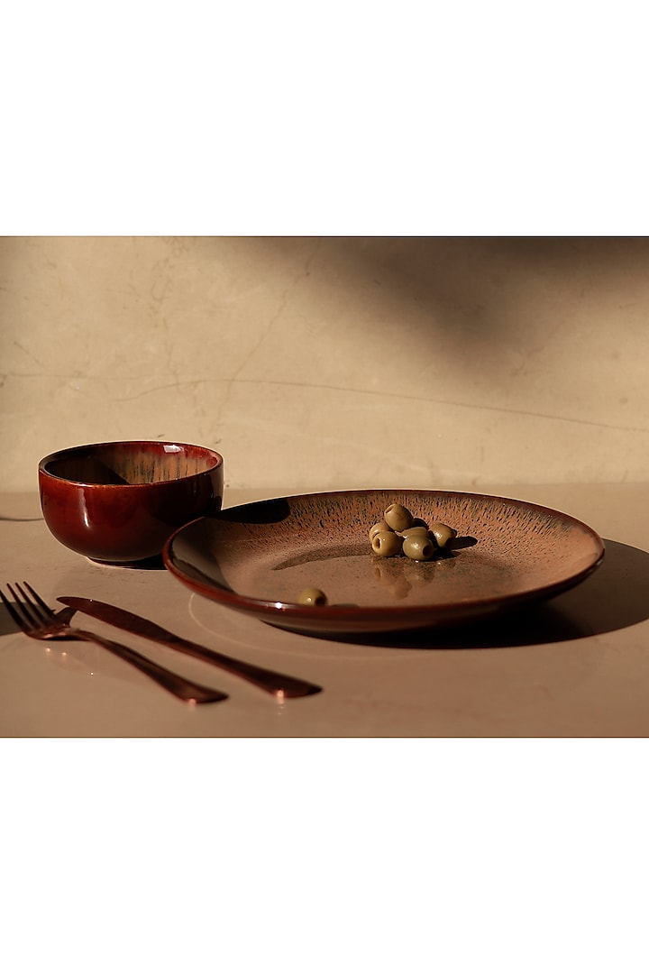 Brown Stoneware Dinner Set (Set of 8) by VATA LIVING at Pernia's Pop Up Shop