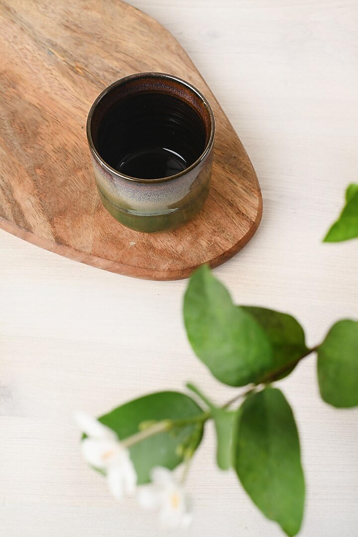 Moss Green Stoneware Tumblers (Set of 2) by VATA LIVING at Pernia's Pop Up Shop