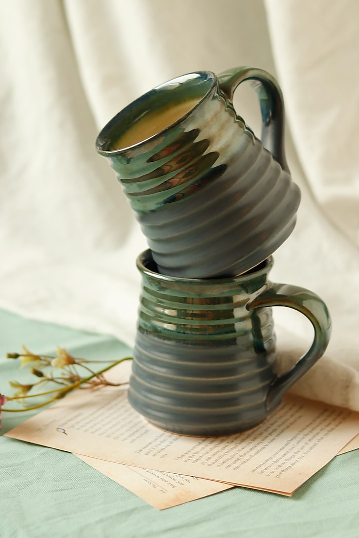 Grren & Blue Minar Coffee Mugs (Set of 2) by VATA LIVING