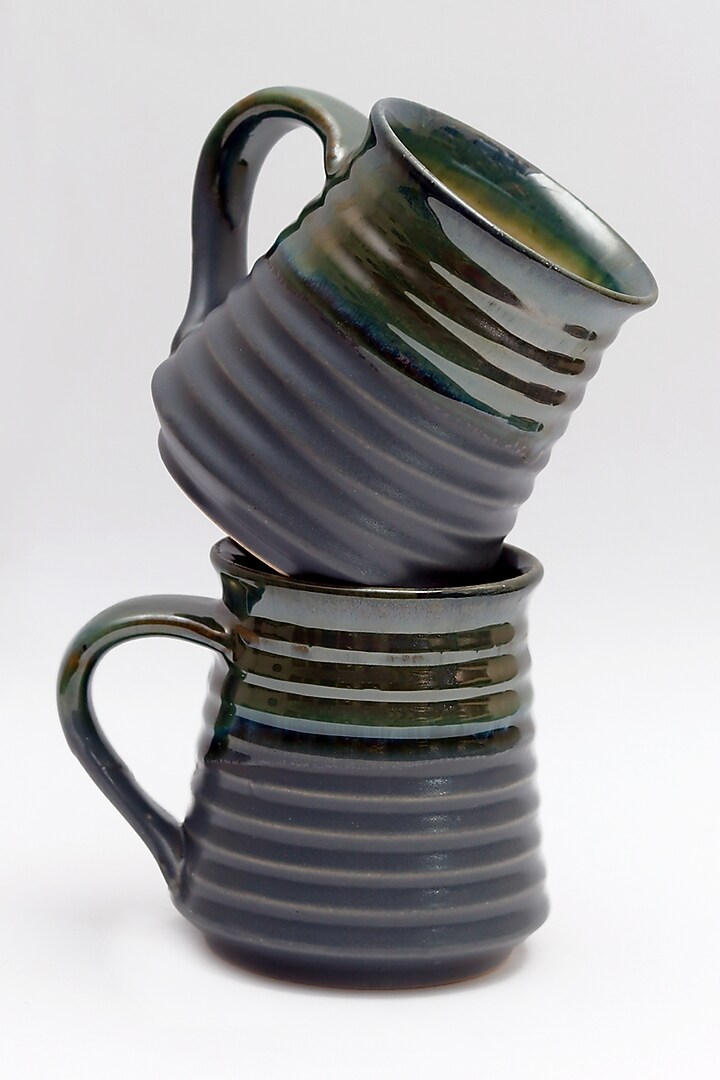 Grren & Blue Minar Coffee Mugs (Set of 2) by VATA LIVING at Pernia's Pop Up Shop