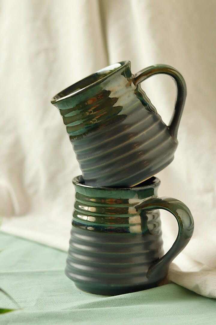 Grren & Blue Minar Coffee Mugs (Set of 2) by VATA LIVING at Pernia's Pop Up Shop