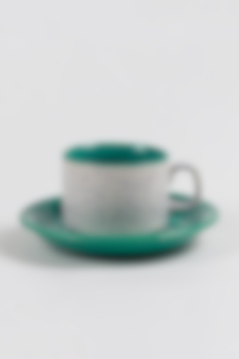 Green Stoneware Shvet Cup and Saucer Set by VATA LIVING