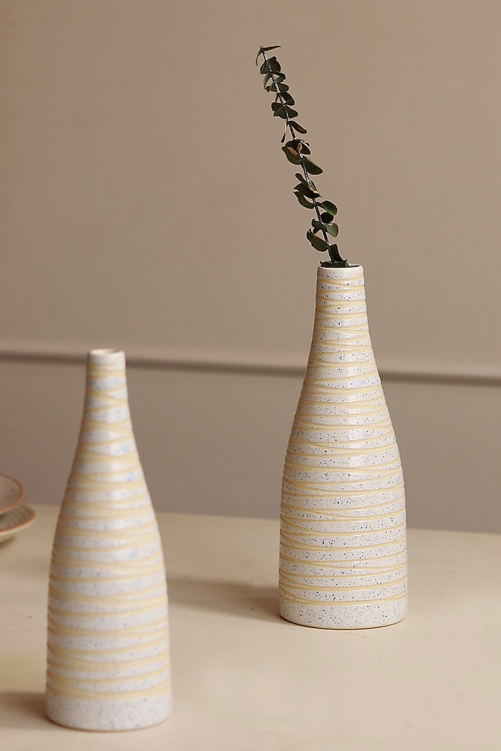 White & Beige Stoneware Shvet Silhouette Vases (Set of 2) by VATA LIVING at Pernia's Pop Up Shop