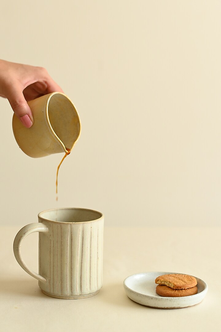 White Stoneware Mug (Set of 2) by VATA LIVING at Pernia's Pop Up Shop