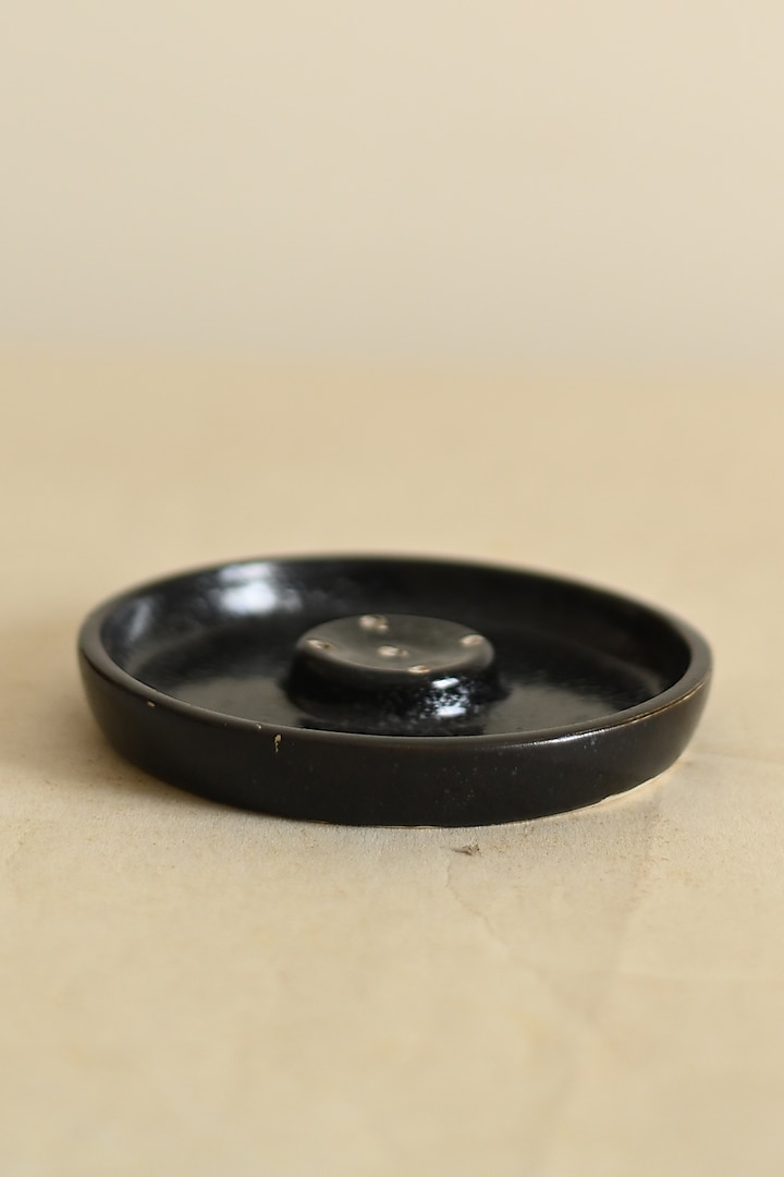 Black Stoneware Incense Holder by VATA LIVING