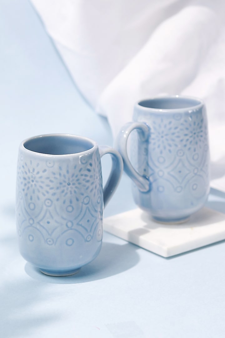 Light Blue Stoneware Mug (Set of 2) by VATA LIVING at Pernia's Pop Up Shop