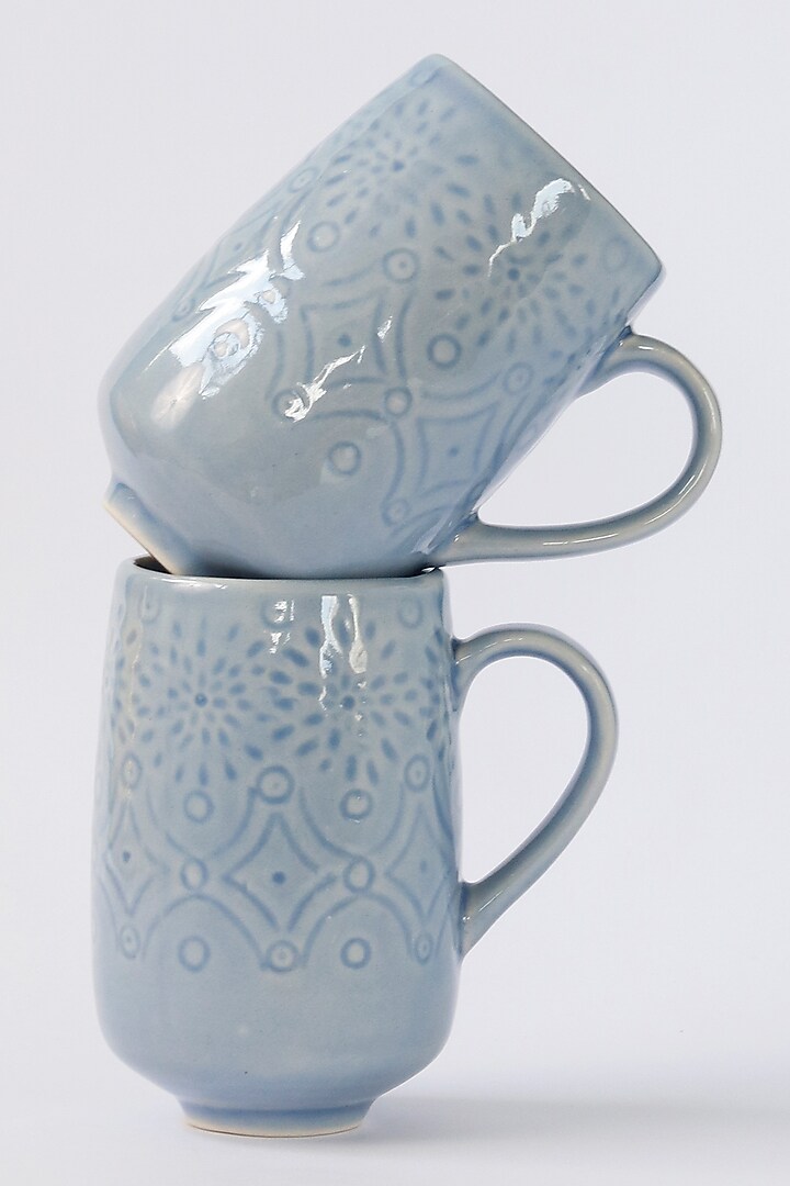 Light Blue Stoneware Mug (Set of 2) by VATA LIVING at Pernia's Pop Up Shop