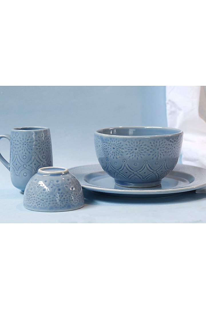 Light Blue Stoneware Dinner Set (Set of 20) by VATA LIVING at Pernia's Pop Up Shop