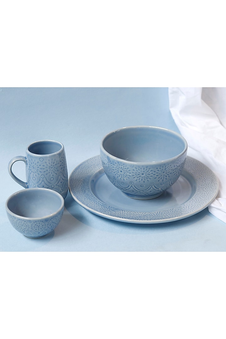 Light Blue Stoneware Dinner Set (Set of 20) by VATA LIVING at Pernia's Pop Up Shop