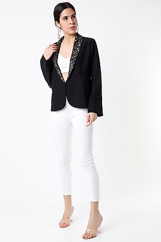Black Embellished Blazer by Varsha Wadhwa