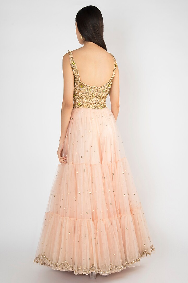 Peach Embroidered & Printed Wedding Lehenga Set by Varsha Wadhwa at Pernia's Pop Up Shop