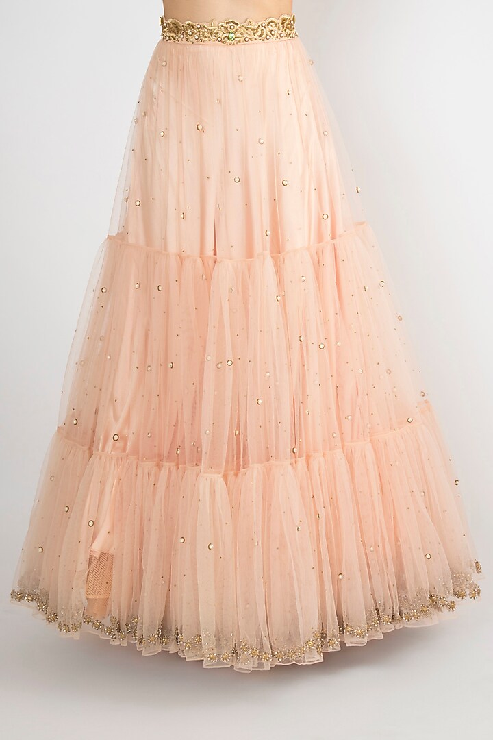 Peach Embroidered & Printed Wedding Lehenga Set by Varsha Wadhwa at Pernia's Pop Up Shop