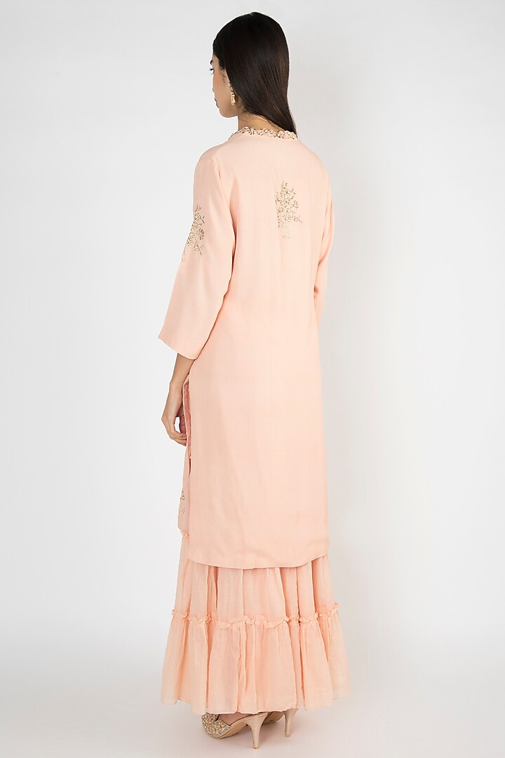 Peach Embroidered & Printed Party Wear Sharara Set by Varsha Wadhwa at Pernia's Pop Up Shop