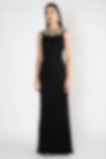 Black Embroidered Sleeveless Gown by Varsha Wadhwa