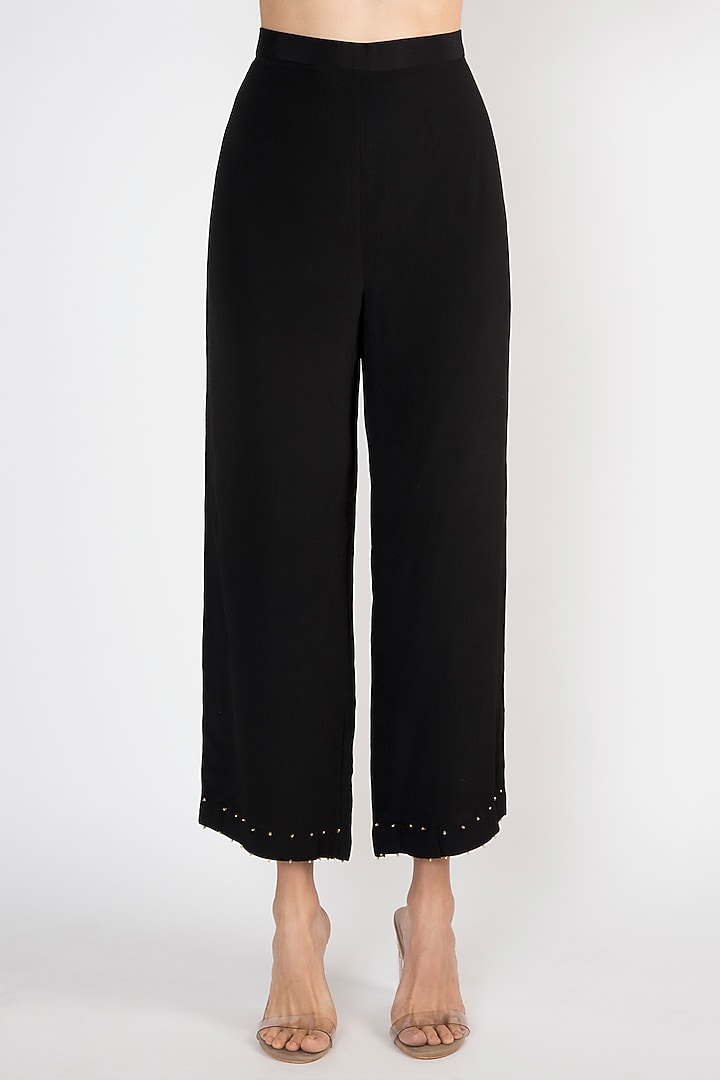 Black Floral Embroidered Long Tunic With Pants by Varsha Wadhwa at Pernia's Pop Up Shop