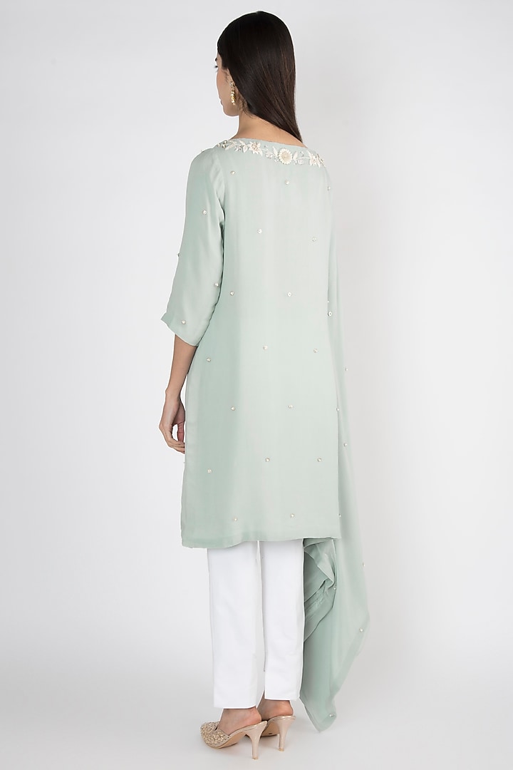 Mint Blue Embroidered Kaftan Tunic by Varsha Wadhwa at Pernia's Pop Up Shop