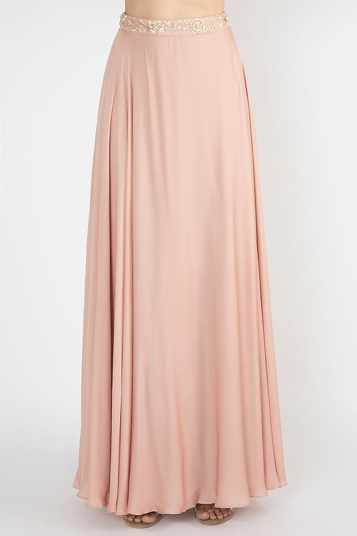 Nude Crop Top With Attached Embroidered Cape & Skirt by Varsha Wadhwa at Pernia's Pop Up Shop