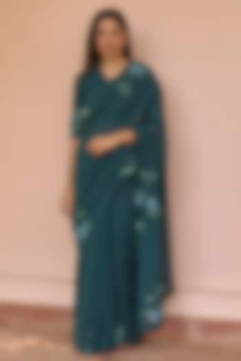 Jade Muslin Cotton Embroidered Party Wear Saree Set by Vaayu at Pernia's Pop Up Shop
