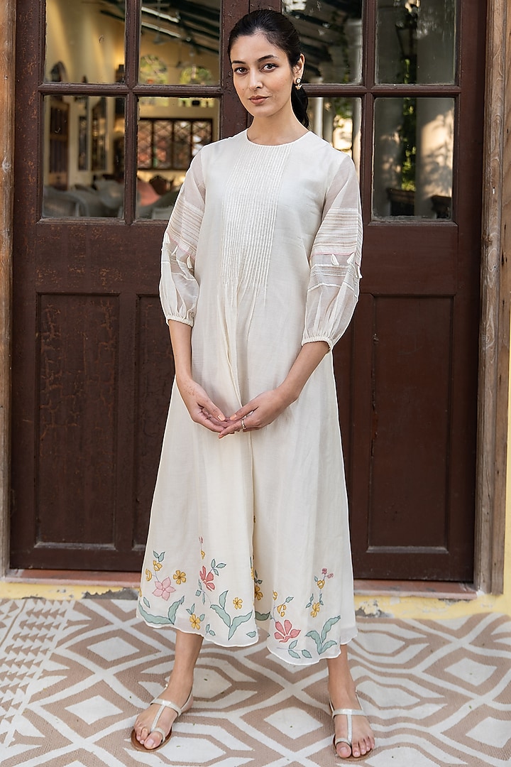 Porcelain White Embroidered Summer Dress by Vaayu at Pernia's Pop Up Shop