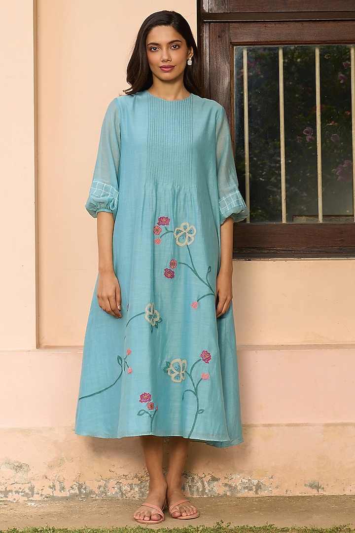 Powder Blue Muslin Cotton Summer Dress by Vaayu at Pernia's Pop Up Shop