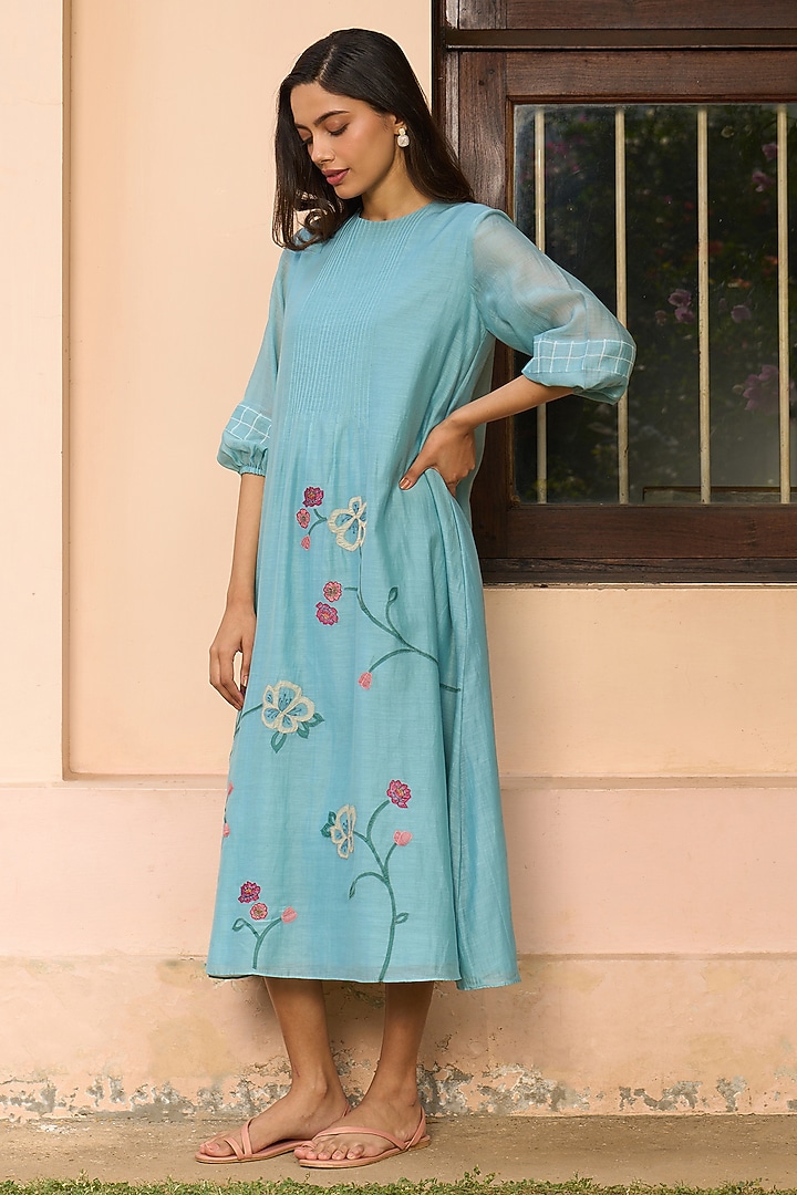 Powder Blue Muslin Cotton Summer Dress by Vaayu at Pernia's Pop Up Shop