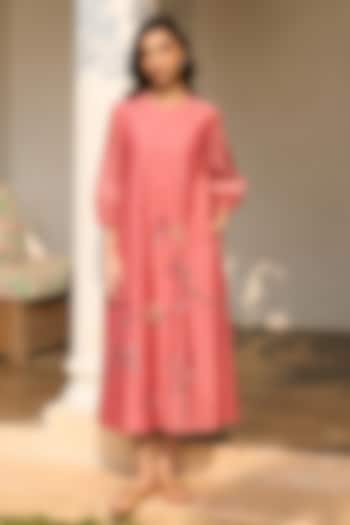 Hibiscus-Colored Muslin Cotton Summer Dress by Vaayu at Pernia's Pop Up Shop
