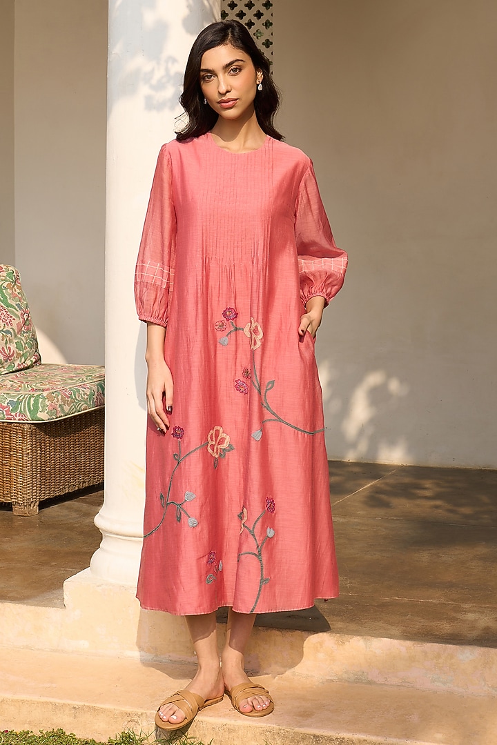Hibiscus-Colored Muslin Cotton Summer Dress by Vaayu at Pernia's Pop Up Shop