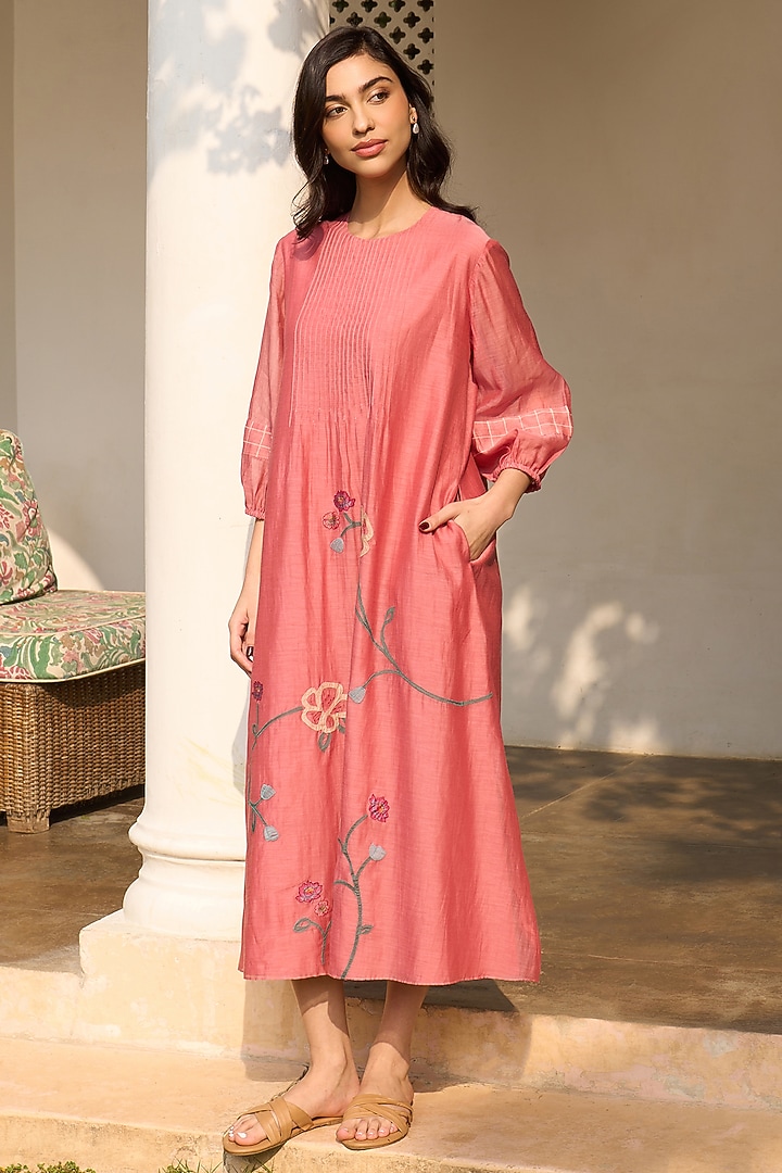 Hibiscus-Colored Muslin Cotton Summer Dress by Vaayu at Pernia's Pop Up Shop