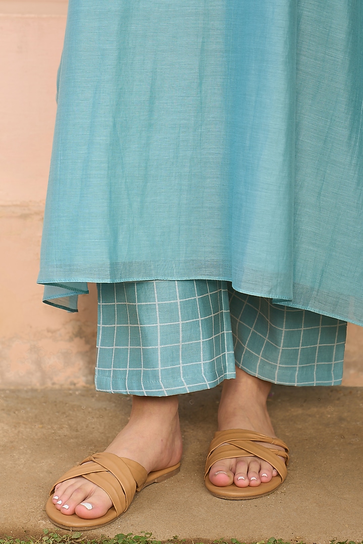 Powder Blue Muslin Cotton Applique Embroidered Co-Ord Set by Vaayu at Pernia's Pop Up Shop