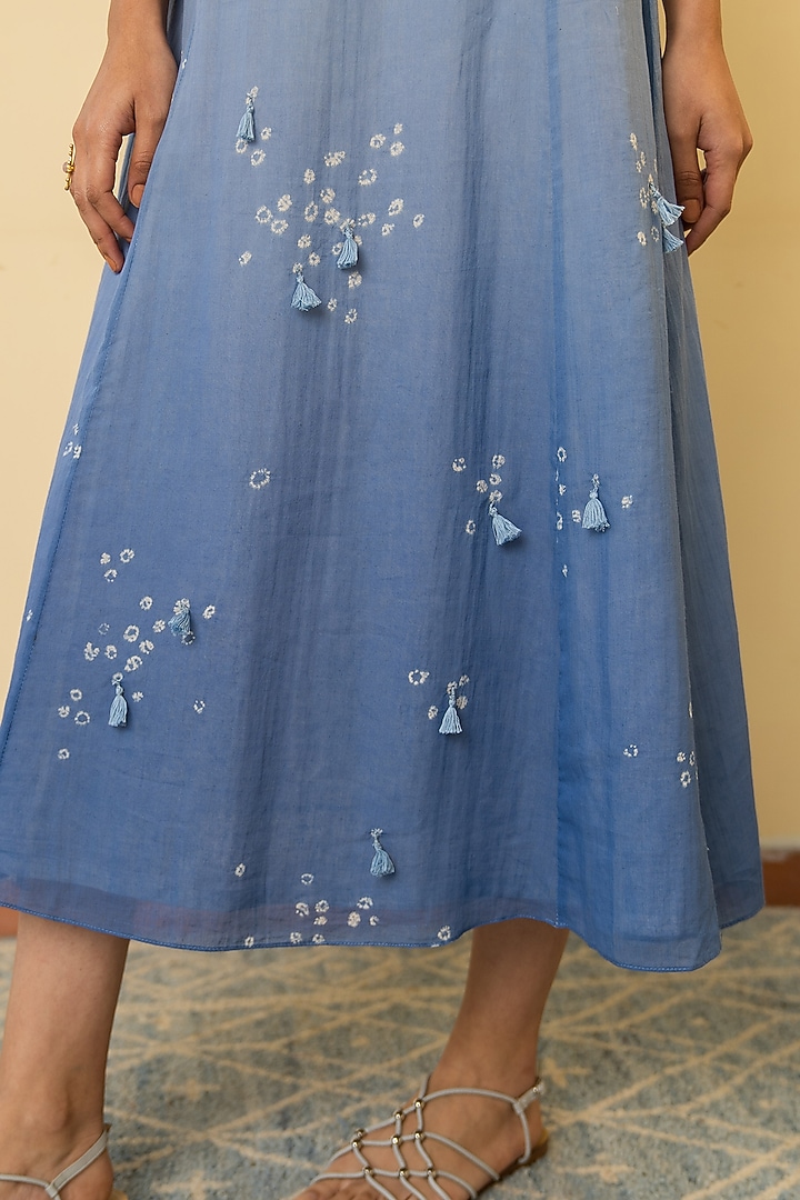 Porcelain White & Prussian Blue Ombre Printed Summer Dress by Vaayu at Pernia's Pop Up Shop