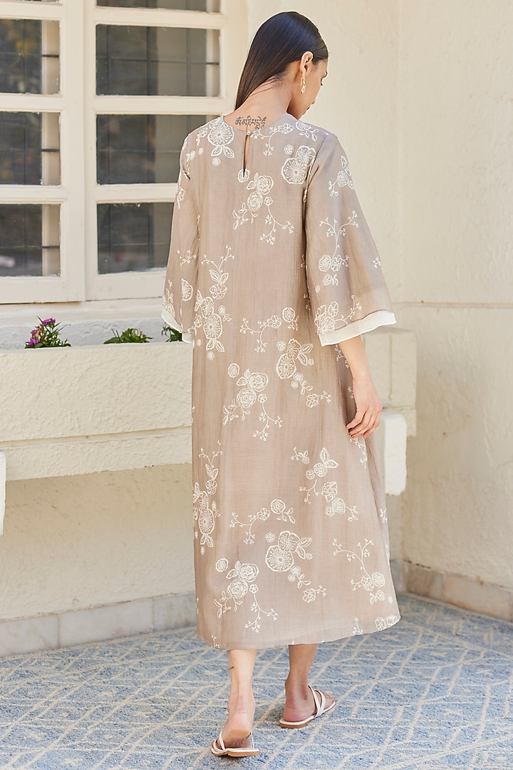 Sand Cotton Muslin Floral Printed Asymmetric Summer Dress by Vaayu at Pernia's Pop Up Shop