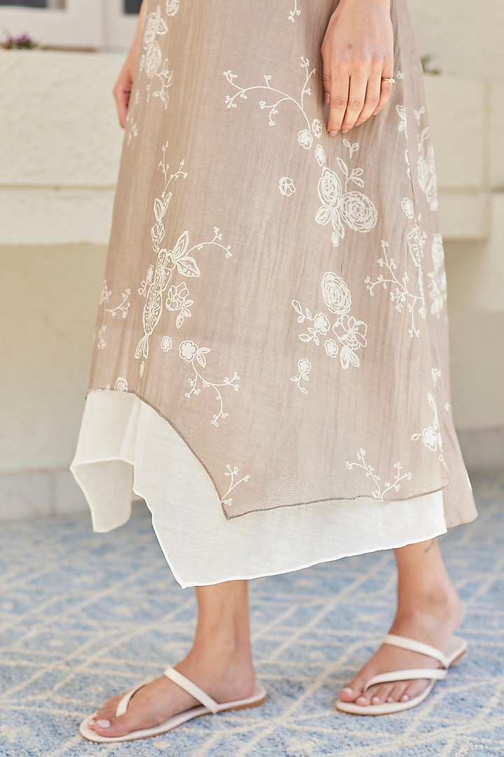 Sand Cotton Muslin Floral Printed Asymmetric Summer Dress by Vaayu at Pernia's Pop Up Shop