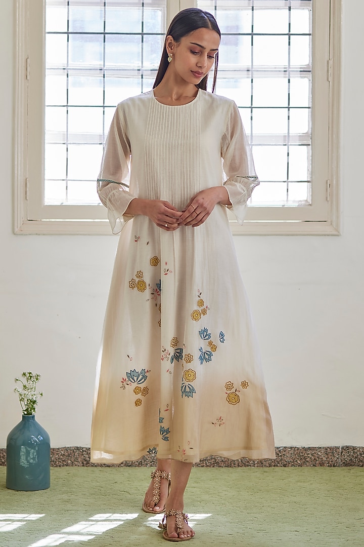 Pearl Cotton Muslin Embroidered Midi Summer Dress by Vaayu at Pernia's Pop Up Shop