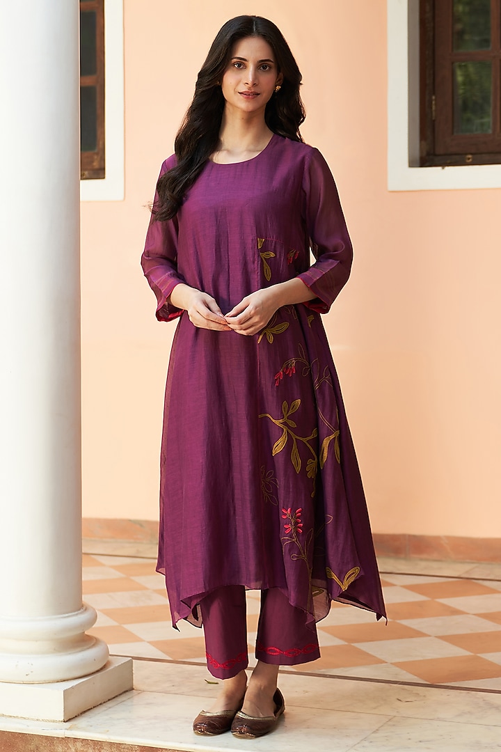 Amethyst Muslin Cotton Applique Thread Work Co-Ord Set by Vaayu at Pernia's Pop Up Shop