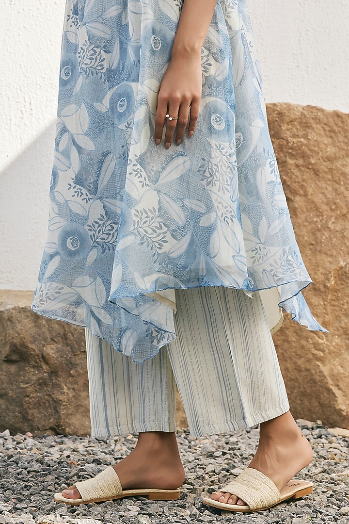 Powder Blue Muslin Cotton Floral Printed Asymmetrical Ombre Co-Ord Set Set by Vaayu at Pernia's Pop Up Shop