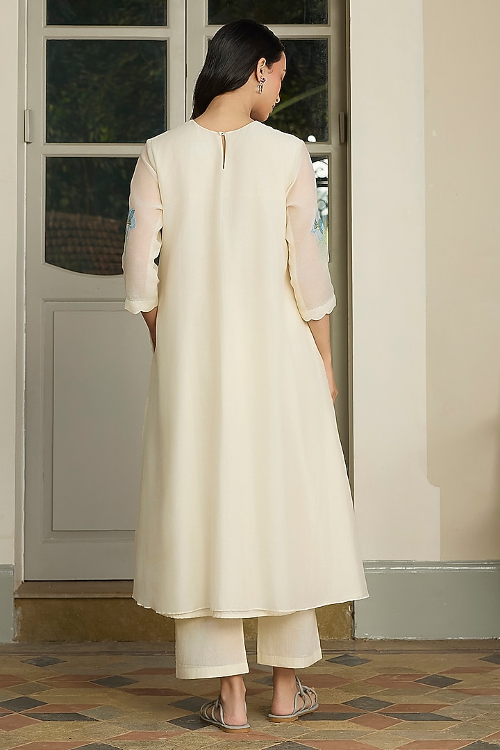Ivory Muslin Cotton Floral Printed & Applique Embroidered Co-Ord Set by Vaayu at Pernia's Pop Up Shop