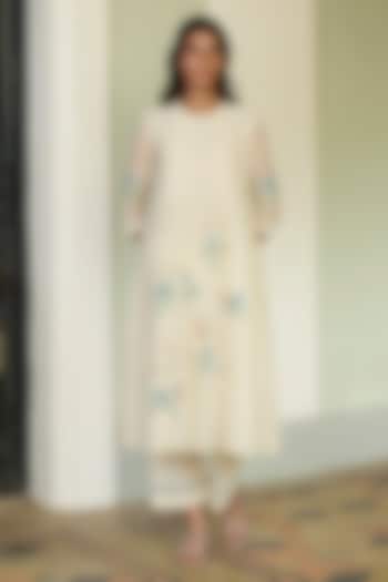 Ivory Muslin Cotton Applique Embroidered Co-ord Set by Vaayu at Pernia's Pop Up Shop