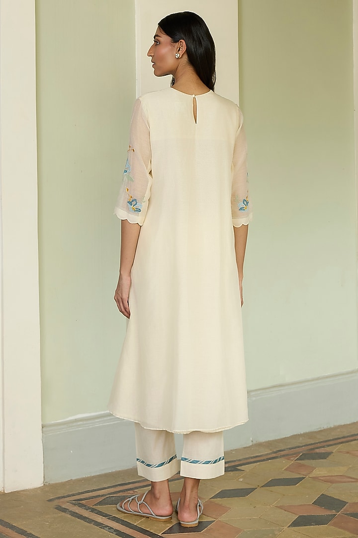 Ivory Muslin Cotton Applique Embroidered Co-ord Set by Vaayu at Pernia's Pop Up Shop