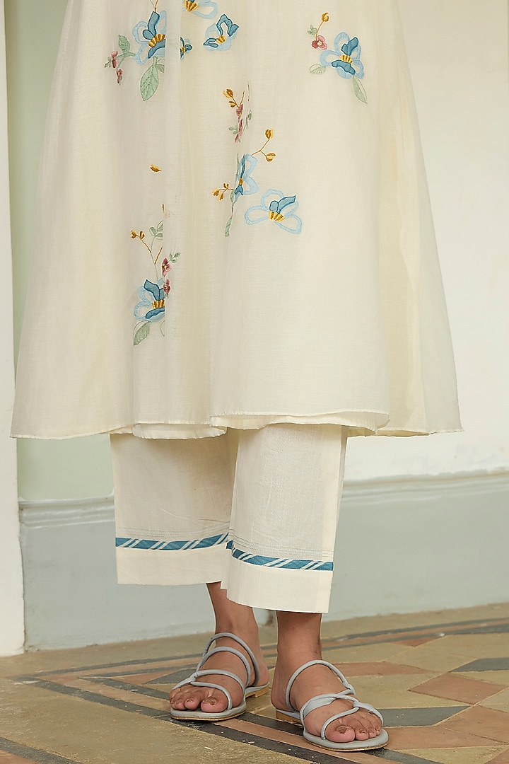 Ivory Muslin Cotton Applique Embroidered Co-ord Set by Vaayu at Pernia's Pop Up Shop