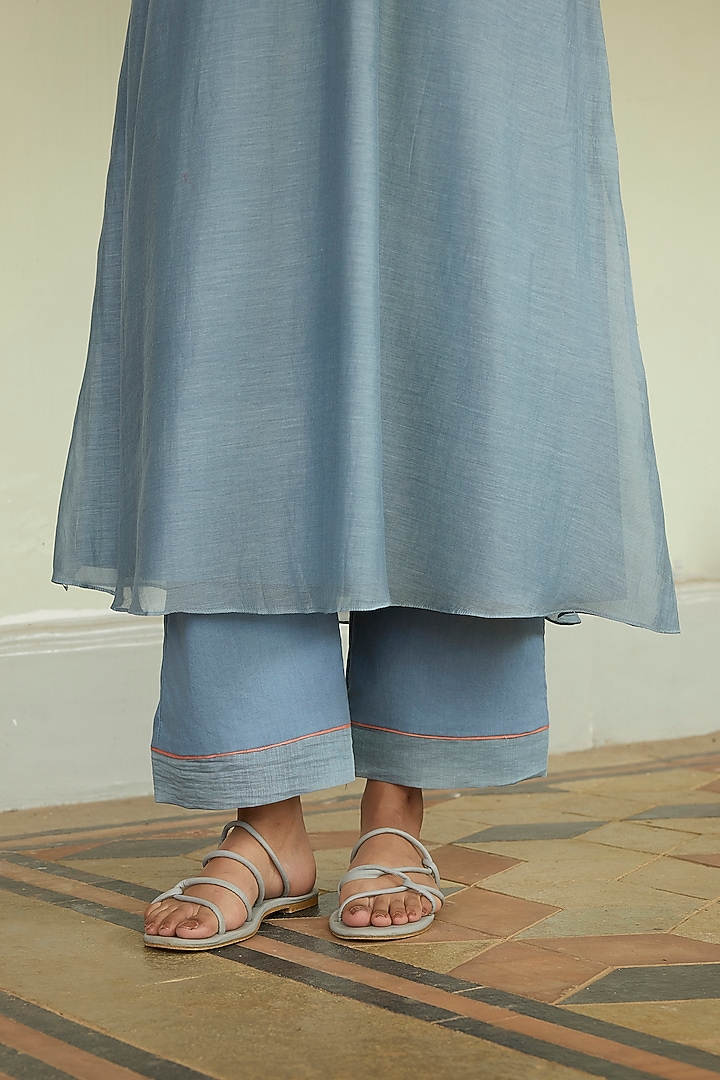 Mist Blue Muslin Cotton Applique Embroidered Co-Ord Set by Vaayu at Pernia's Pop Up Shop