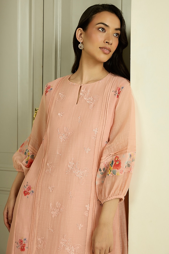 Blossom Muslin Cotton Floral Printed & Embroidered Summer Dress by Vaayu at Pernia's Pop Up Shop