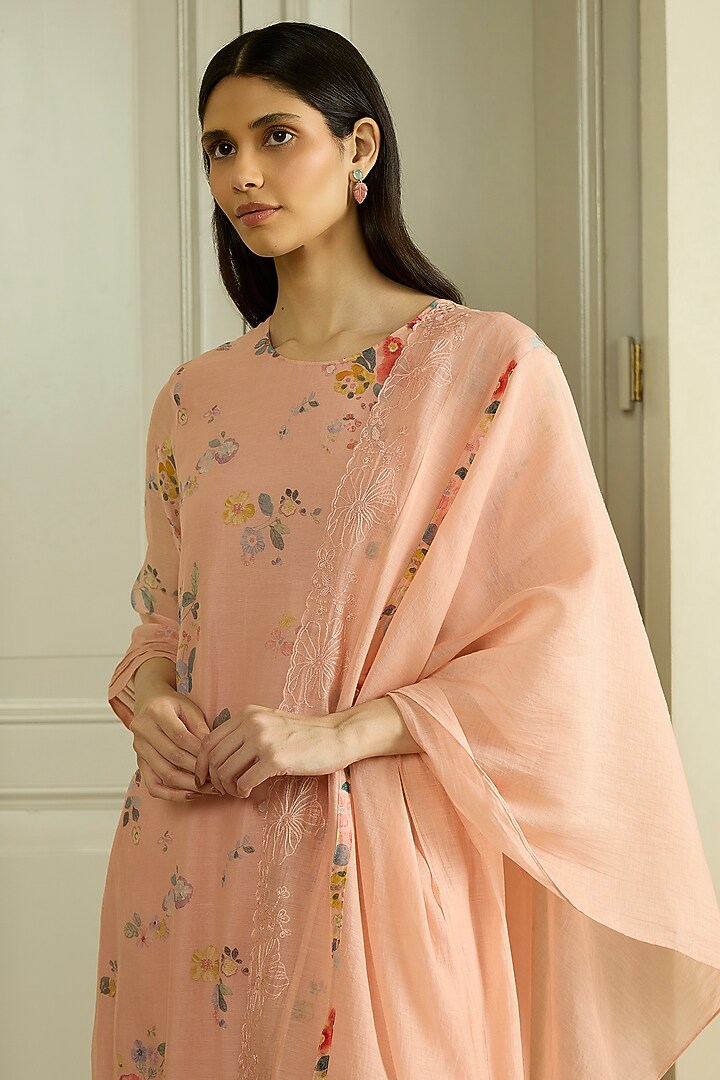 Blossom Muslin Cotton Floral Printed & Embroidered Kurta Set by Vaayu at Pernia's Pop Up Shop