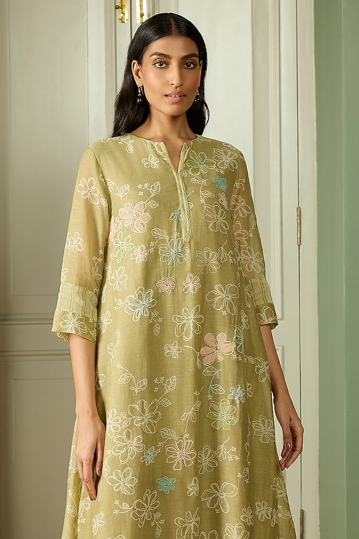 Blossom Muslin Cotton Floral Printed & Embroidered Co-Ord Set by Vaayu at Pernia's Pop Up Shop