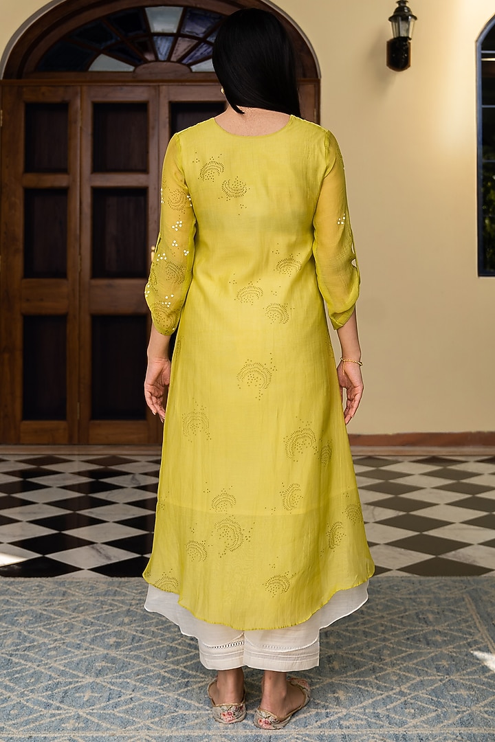 Lime Embroidered Asymmetrical Kurta Set by Vaayu at Pernia's Pop Up Shop