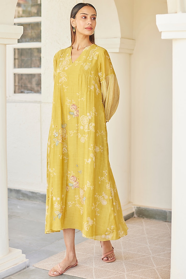 Rue Cotton Muslin Printed & Embroidery Dress by Vaayu