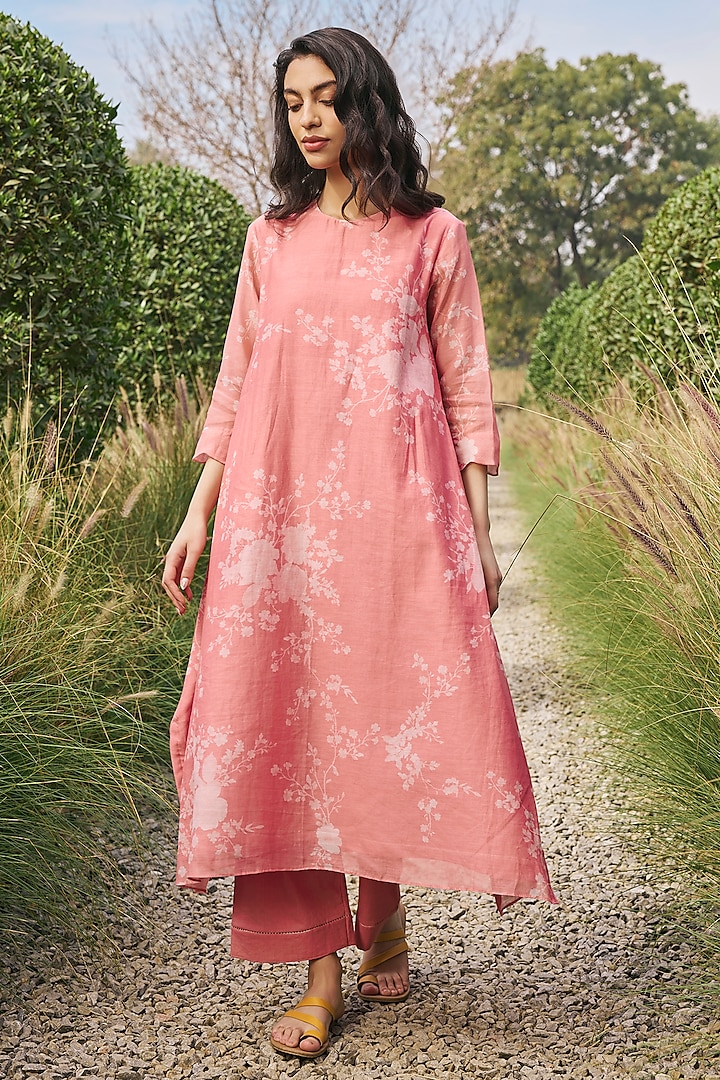 Tulip Pink Muslin Cotton Floral Printed Co-Ord Set by Vaayu at Pernia's Pop Up Shop