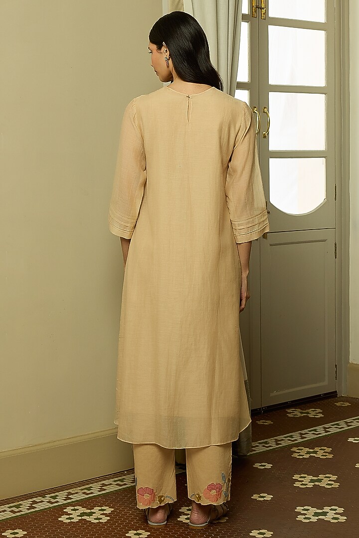 Sand-Colored Muslin Cotton Embroidered Co-Ord Set by Vaayu at Pernia's Pop Up Shop