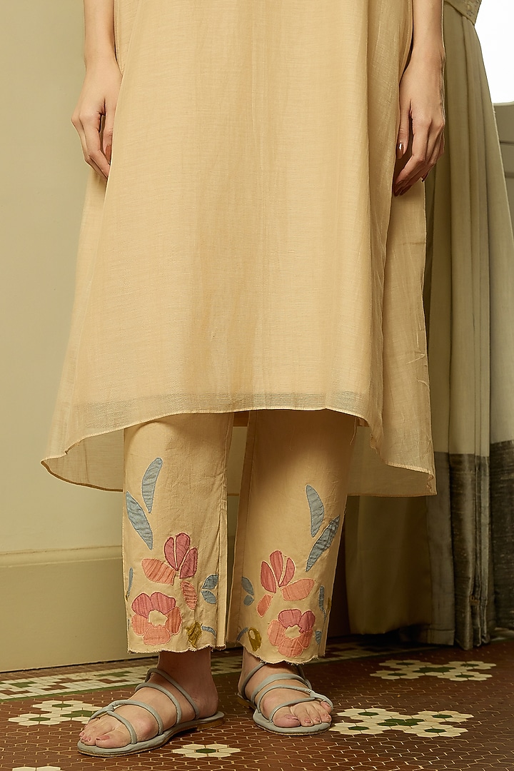 Sand-Colored Muslin Cotton Embroidered Co-Ord Set by Vaayu at Pernia's Pop Up Shop